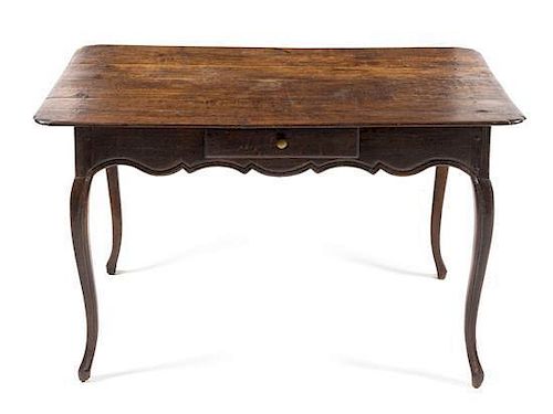 * A Provincial Style Side Table Height 26 1/2 x width 45 3/4 x depth 31 1/2 inches.