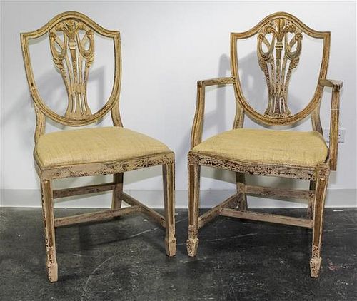 * A Pair of Italian Painted Side Chairs Height 38 3/8 inches.