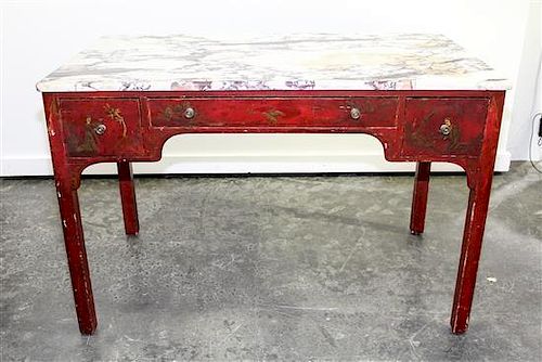 A George III Style Lacquered Writing Table Height 30 1/2 x width 47 1/2 x depth 27 inches.