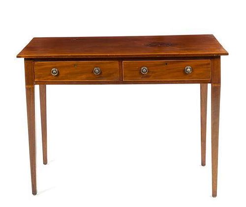 A Regency Style Mahogany Sideboard Height 32 1/2 x width 44 1/2 x depth 19 inches.