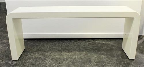 A White Lacquer Waterfall Console Table, Sally Sirkin Lewis Height 28 1/2 inches x width 72 inches x depth 15 inches.