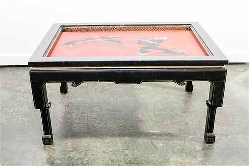 * A Chinese Style Tromp L'oeil Painted Low Table Height 21 1/4 x width 41 x depth 29 1/2 inches.