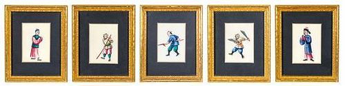 Five Chinese Export Pith Paintings Framed 5 3/4 x 4 1/2 inches.