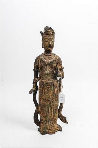 * A Chinese Gilt Bronze Figure of a Standing Guanyin Height 16 inches.