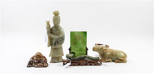 * A Group of Five Carved Hardstone Articles Height of tallest 11 inches.