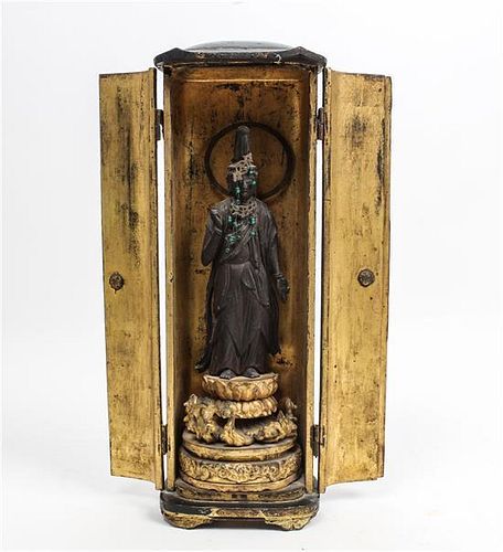 * A Japanese Lacquered and Gilt Travelling Shrine Height overall 15 1/2 inches.