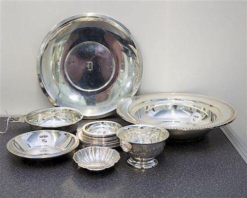 * A Collection of American Silver Table Articles, Various Makers, comprising a Reed & Barton cake dish, Alvin Mfg. Co. bowl,