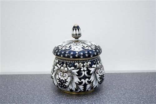 A Russian Enameled Silver Covered Sugar