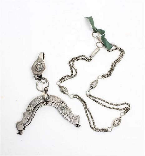 A Group of Two Silver Articles, , comprising a chain-link belt marked with Ottoman Empire hallmarks and a continental silver