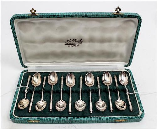 * A Set of Twelve French Silver-Plate Coffee Spoons, Societe Francaise d'Alliages et de Metaux, Early 20th Century, having a