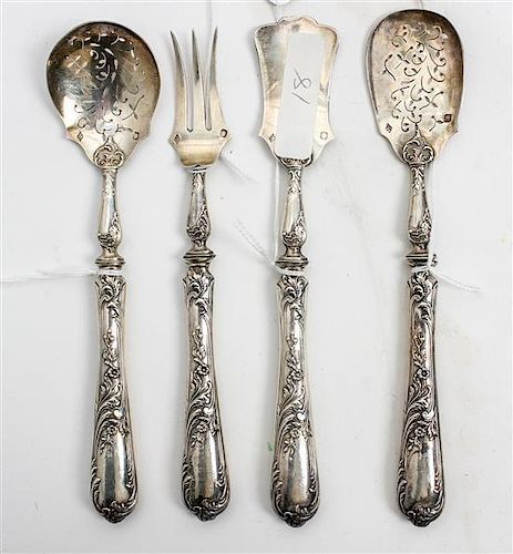 * A Group of Four French Silver Serving Items, Louis Ravinet & Charles Denfert, comprising a bonbon spoon, pickle fork, sugar