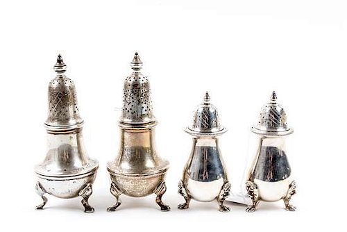 * Two Pairs of American Silver Casters, Various Makers, 20th Century, each of footed form.