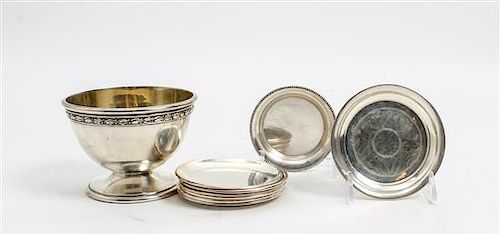 * A Group of Six Mexican Silver Coasters, Sanborns, Mexico City, of plain, circular form, together with two American silver c