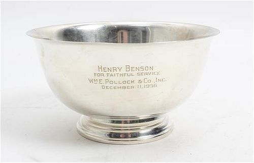 * An American Silver Presentation Revere Bowl, William Rogers Mfg. Co., Meriden, CT, the side engraved 'Henry Benson/ For Fai