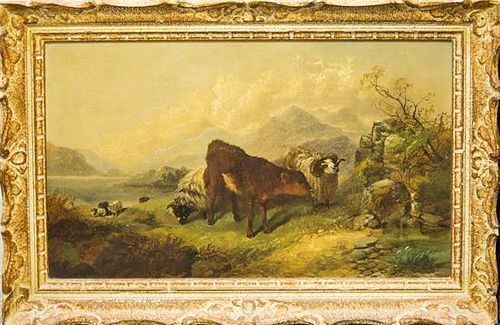 * Artist Unknown, (Continental School, 19th century), Landscape with Sheep and Cow
