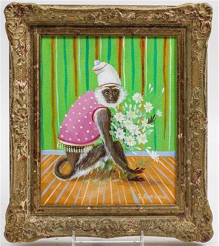 * Artist Unknown, (20th century), Seated Monkey in Hat with Flowers