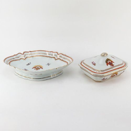 Two (2) Vintage Chinese 18th Century Style Export Porcelain for the American Market Tableware. Includes a large serving dish
