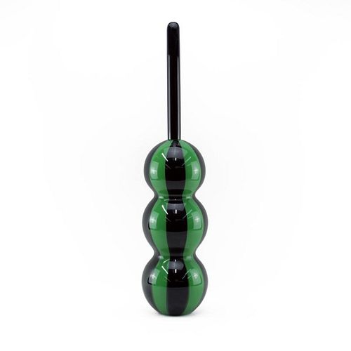 Mid Century Modern Art Glass Green and Black Colored Sculpture.