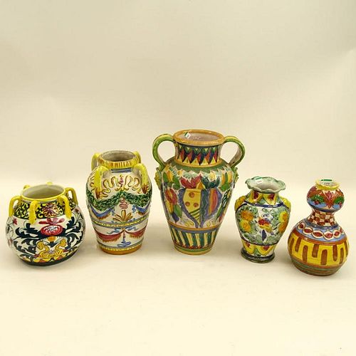 Lot of Five (5) Vintage Majolica Urns and Vases. Various sizes.
