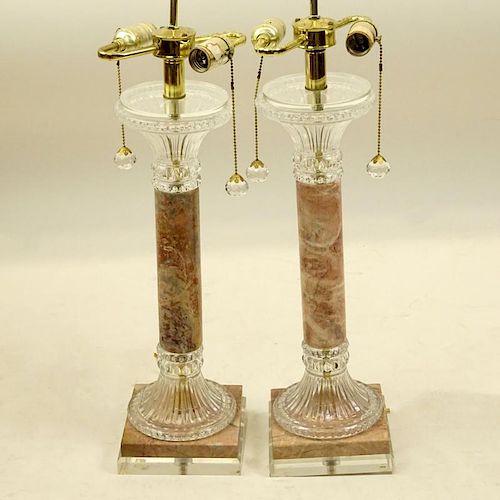 Pair of Vintage Marble, Glass and Lucite Table Lamps.