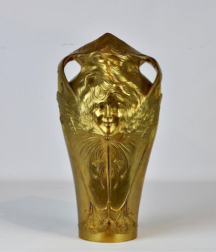 Paul F. Berthoud Art Nouveau Gilt Bronze Vase