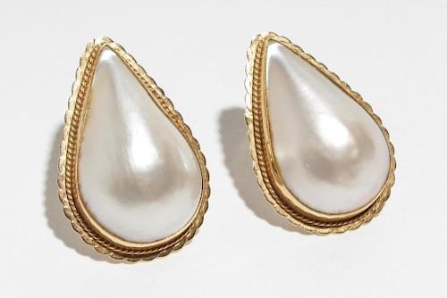 Teardop Mabe Pearl & 14K Gold Earrings, Pair
