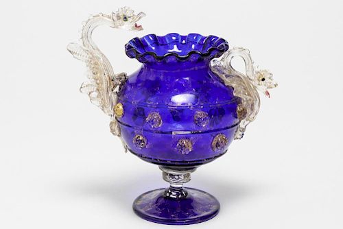 Venetian Glass Dragon Coupe, attrib. Salviati