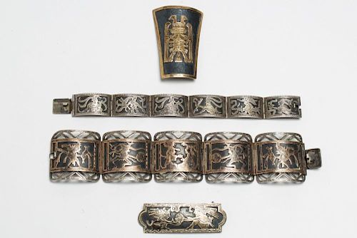 Central American Silver Jewelry, w. Aztec Motifs