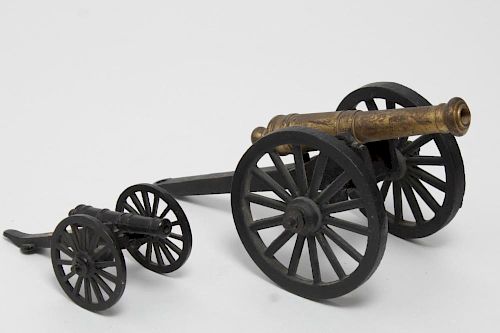 Cast Metal & Bronze Tabletop Cannons, 2 Vintage