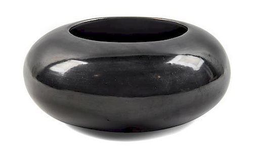 A Santana and Adam Martinez (San Ildefonso, 1909-2002, 1903-2000), Blackware Bowl Height 4 x diameter 9 1/2 inches