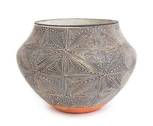 A Lucy Martin Lewis (Acoma, 1898-1992), Black and white Fine Line Jar Height 5 1/2 x diameter 7 1/2 inches