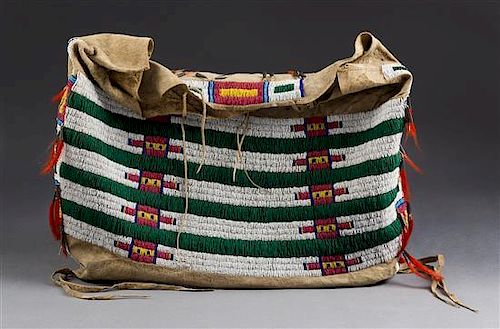A Sioux Hide and Beadwork Possible Bag Height 14 x width 20 inches