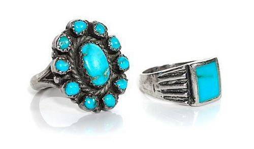 Two Southwestern Silver and Turquoise Rings