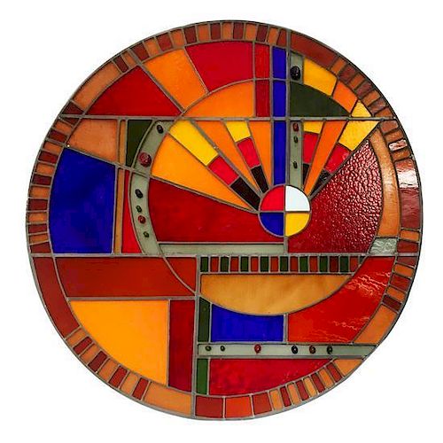 A Multi-Color Stained Glass Window, Charles Loloma (Hopi, 1921-1991) Diameter 50 inches.