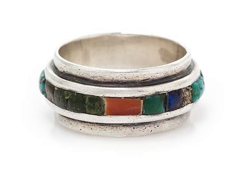 A Hopi Silver and Multi-Gem Inlaid Band, Attributed to Charles Loloma (1921-1991)
