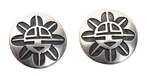 A Pair of Hopi Silver Earrings, Bernard Dawahoya (1937-2010)