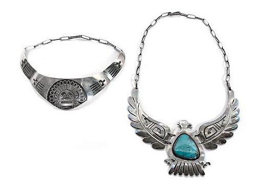 Two Hopi Silver Necklaces, Victor Coochwytewa (1922 - 2011) and Ricky Coochwytewa (b. 1951) Length of first approximately 20