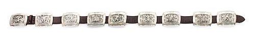 A Hopi Silver Storyteller Concho Belt, Roy Talahaftewa (b. 1955) Length overall 44 inches.