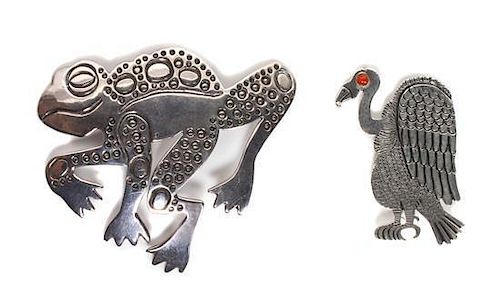 Two Silver Southwestern Animal Brooches