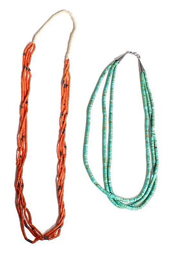 Two Southwestern Necklaces Length of first 30 inches.