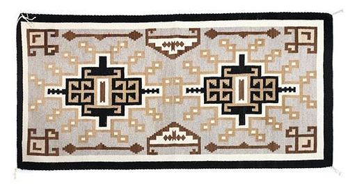 A Navajo Two Grey Hills Rug 27 3/4 x 55 inches.
