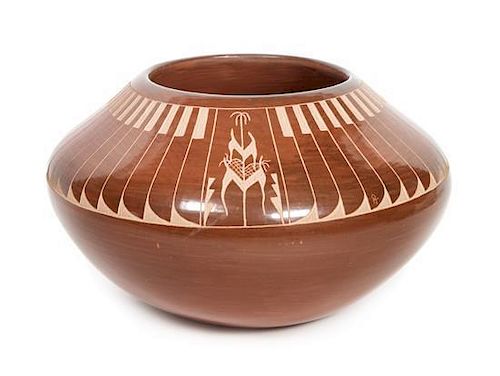 Pearl Talachy (20th Century), Nambe Redware Vase Height 3 1/2 x diameter 6 1/2 inches.