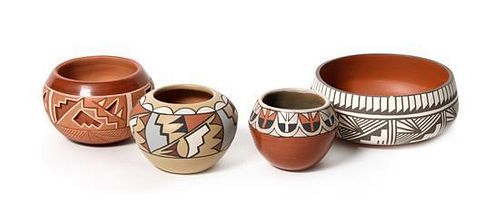 Four Pueblo Pottery Vessels Diameter of largest 6 1/4 inches.