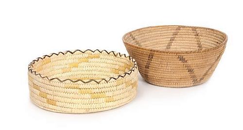 Two Tohono O'odham Basketry Bowls Height of larger 3 1/2 x 8 3/4 inches.