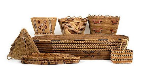 A Group of Salish Baskets Length of cradle 26 1/2 x width 10 inches.