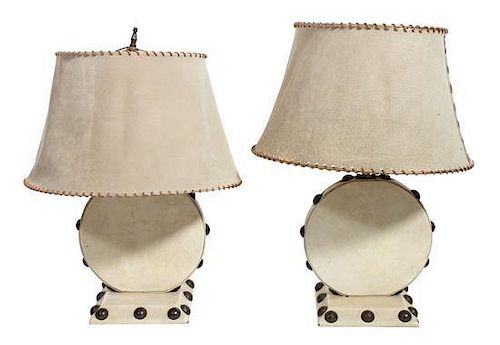 Thomas C. Molesworth (1890-1977), Two White Leather Table Lamps Height 21 1/2 x diameter 15 3/4 inches.