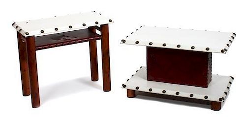 Thomas C. Molesworth (1890-1977), Two Wood and Leather Occasional Tables Height of first 18 1/2 x length 30 x width 17 1/2 in