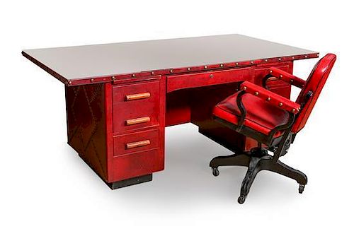 Thomas C. Molesworth (1890-1977), Executive Leather Desk with Chair Height of desk 30 1/2 x length 76 x depth 40 inches.