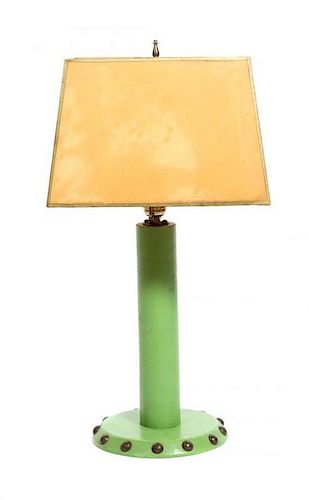 Thomas C. Molesworth (1890-1977), Green Leather Table Lamp Height 24 x length 12 x width 12 inches.