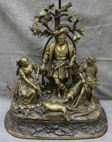 Antique Romanticism Bronze Figural Hunting Group